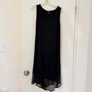 Eileen Fisher Viscose Scoop Neck Maxi Dress with Asymmetrical Lace Hem